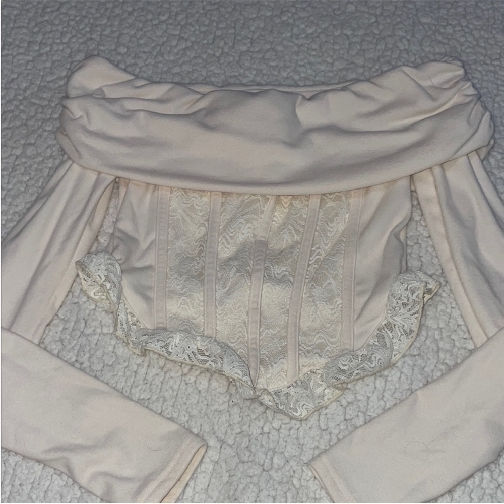 Cream Lace Crop Top with Intricate Detailing